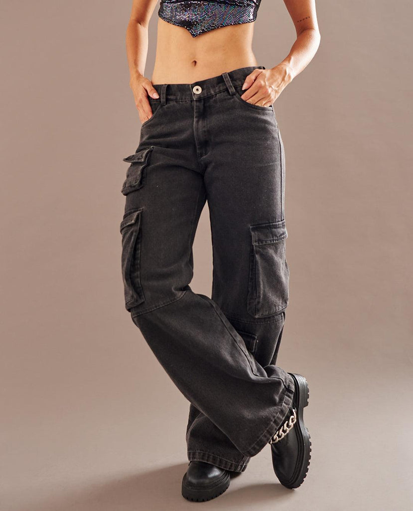 Black Low Rise Utility Pants