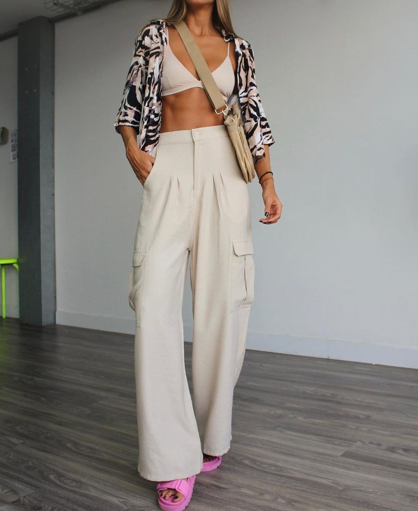 Cargo Wide Leg Beige Pants