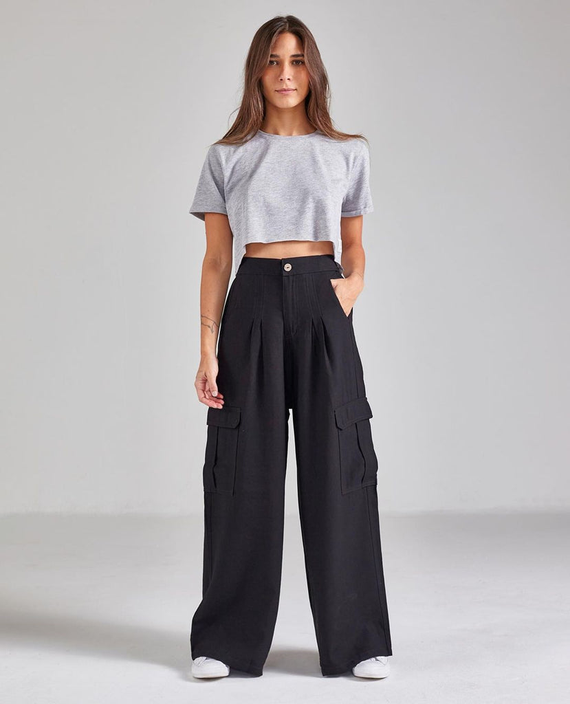 Cargo Wide Leg Black Pants