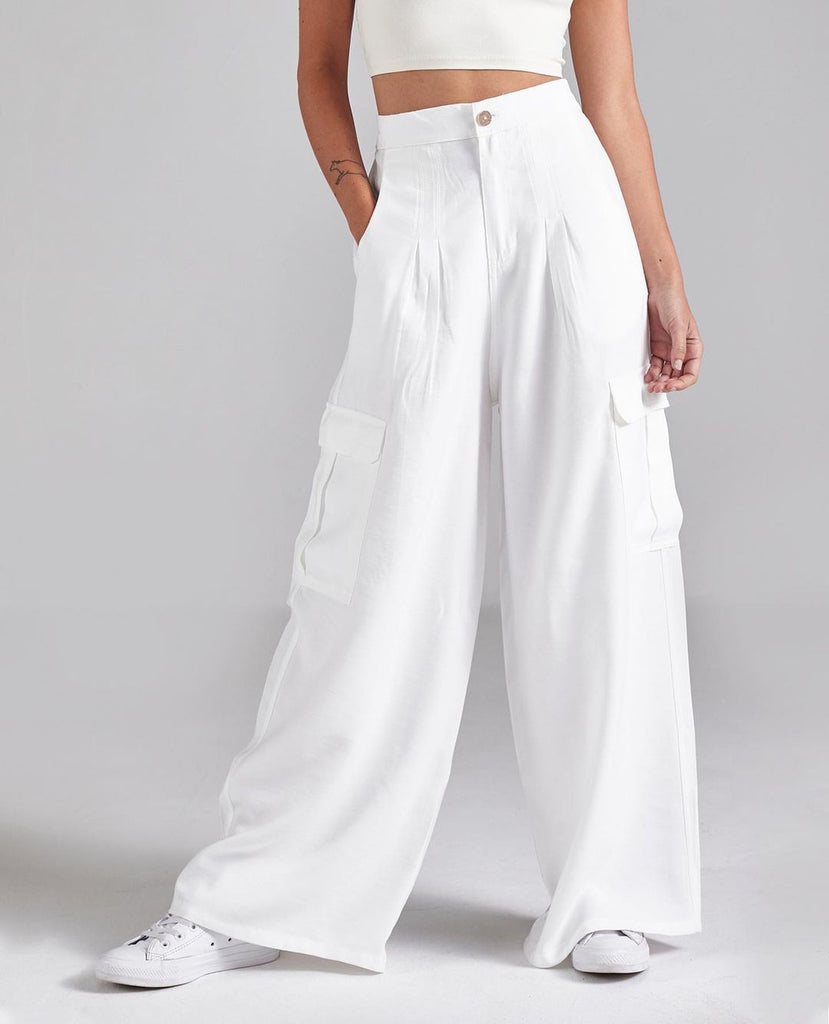 Cargo Wide Leg White Pants