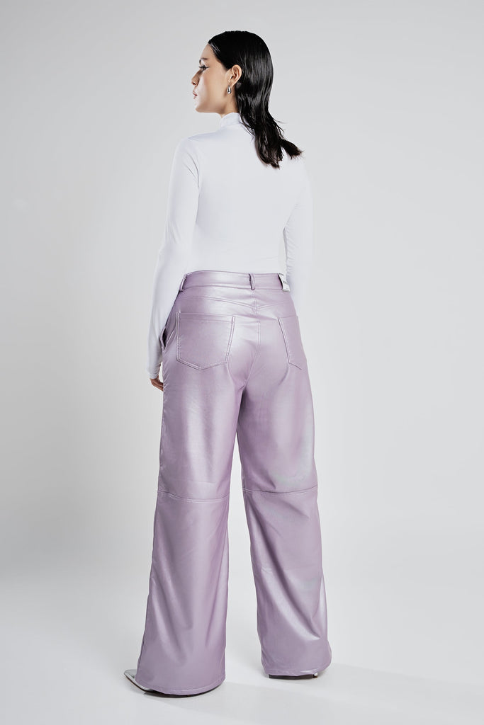 Metallic Leather Pants Lilac