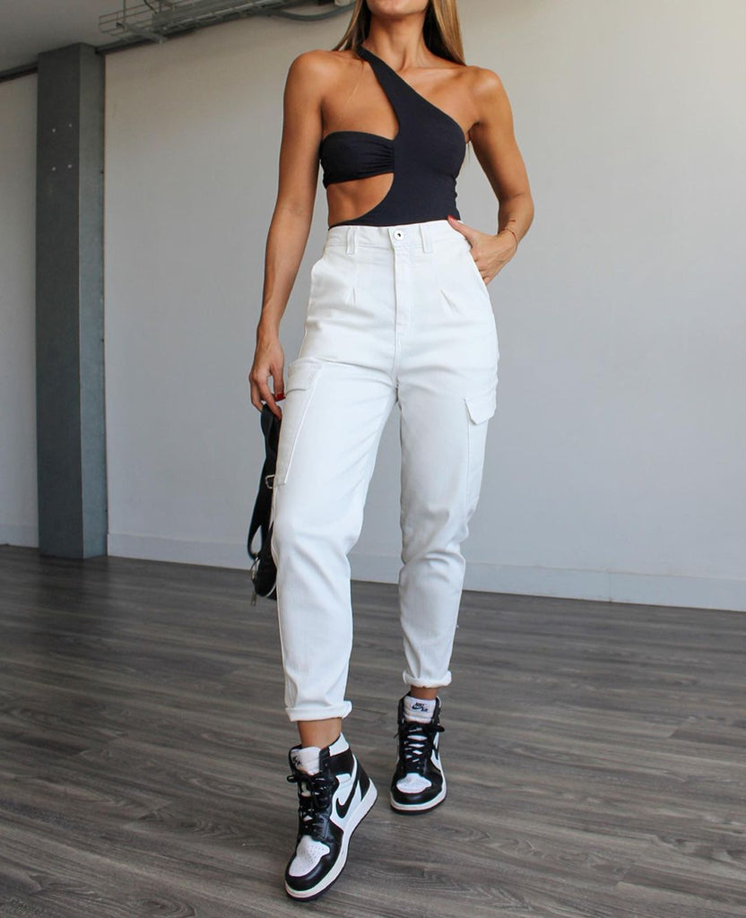 Skinny Cargo White Pants