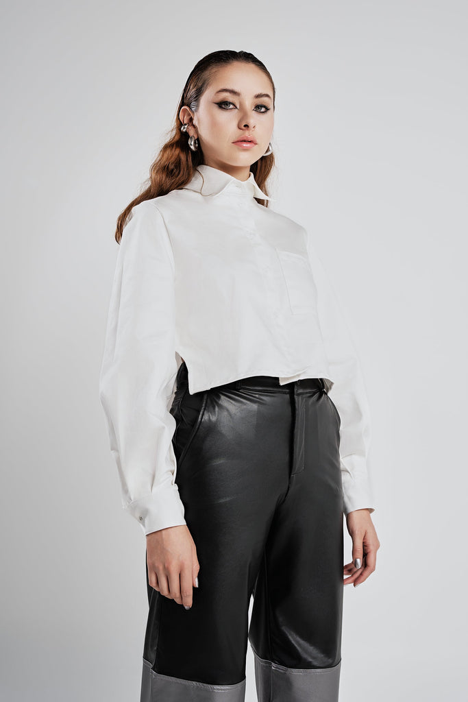 White Cotton Cropped Shirt